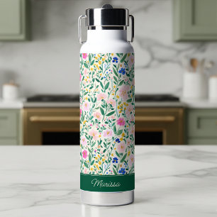 Personalisierte bunte Blumenmonogramm-Wasserflasch Trinkflasche