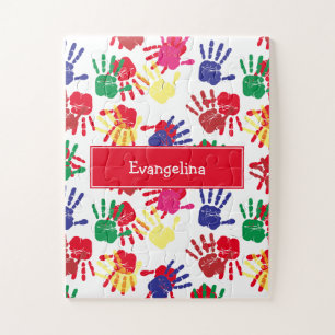 Personalisierte bunte Handabdrücke für Kinder Puzzle