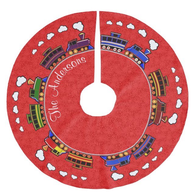 Personalisierte bunte Spielzeug-Züge Polyester Weihnachtsbaumdecke (Vorderseite)