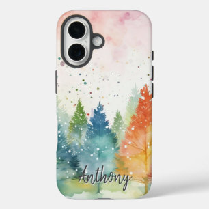 Personalisierte Bunte Wasserfarben-Wald-Handyhülle iPhone 16 Hülle