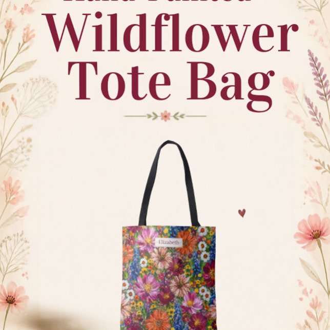 Personalisierte Bunte Wildblumen Blumen-Tasche (Colorful Wildflower Personalized Name Tote Bag. Perfect Gift for yourself or someone else. )