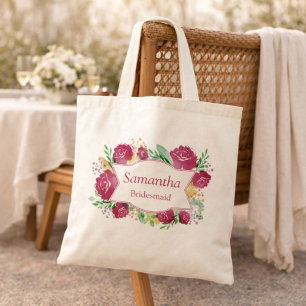 Personalisierte Burgunder Blumen Brautjungfer Tragetasche
