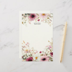 Personalisierte Burgunderrote Wilde Pink Wildblume Briefpapier