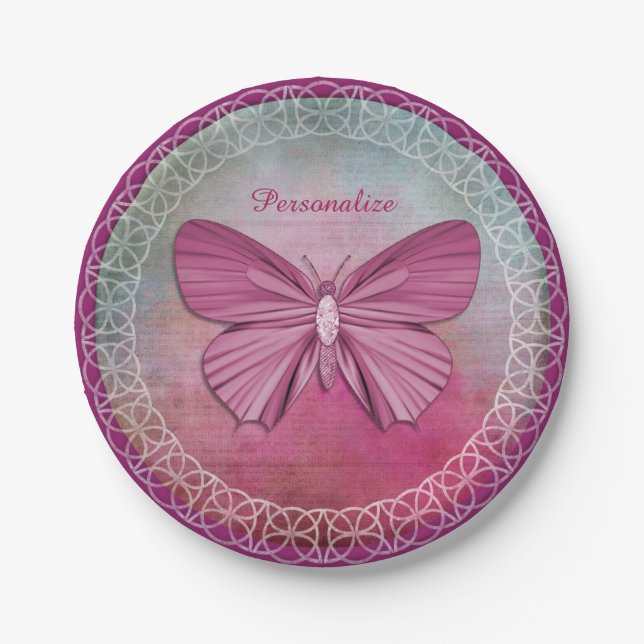 Personalisierte Burgundy Butterfly Party Paper Tel Pappteller (Vorderseite)