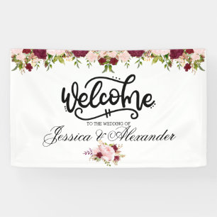 Personalisierte Burgundy Floral Wedding Banner