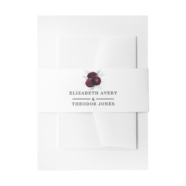 Personalisierte Burgundy Floral Wedding Einladungsbanderole (Vorderseite Beispiel)