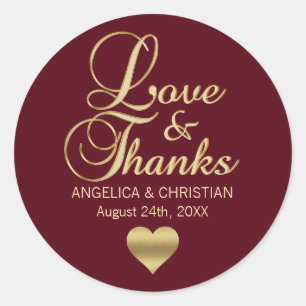 Personalisierte Burgundy Gold LIEBE & DANKS Hochze Runder Aufkleber