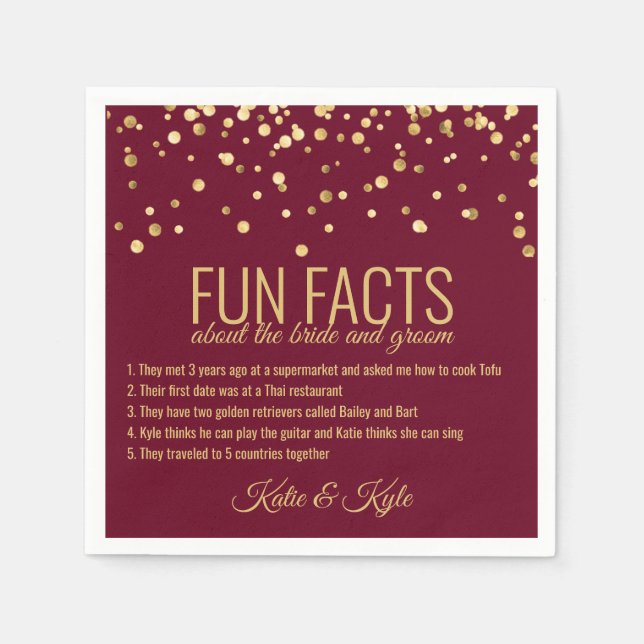 Personalisierte BURGUNDY RED Gold Confetti FUN FAC Serviette (Vorderseite)