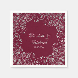 Personalisierte Burgundy Silver Gray Script Weddin Serviette