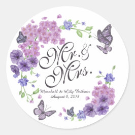 Personalisierte Butterfliegen Floral Wedding Stick Runder Aufkleber