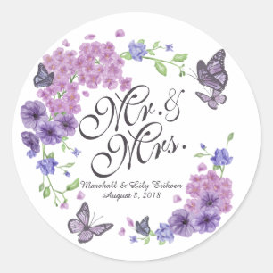 Personalisierte Butterfliegen Floral Wedding Stick Runder Aufkleber