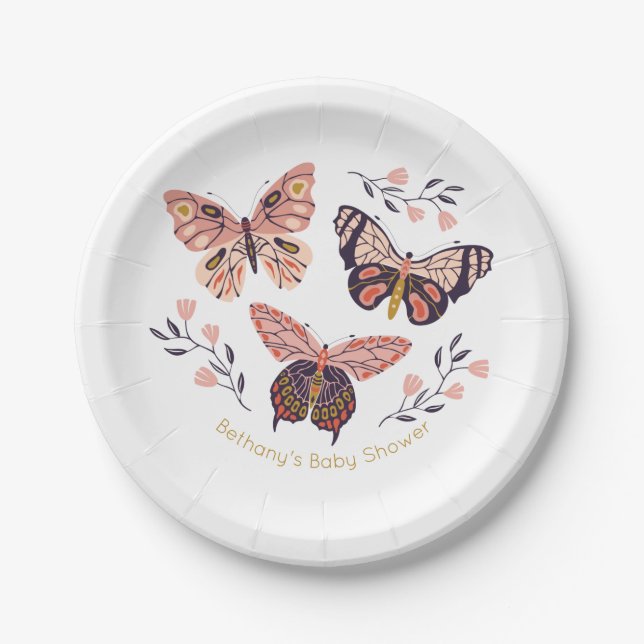 Personalisierte Butterfly-Baby-Duschpapier-Teller Pappteller (Vorderseite)