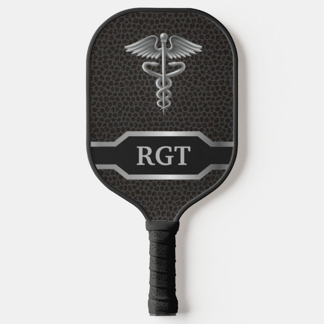 Personalisierte Caduceus Black & Silver Pickleball Schläger (Vorderseite)