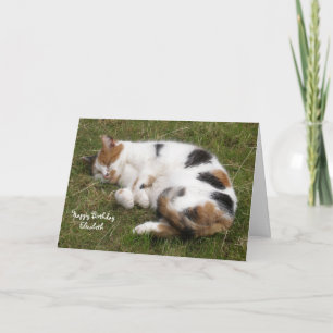 Personalisierte Calico Katze schlief am Geburtstag Karte