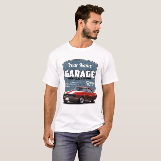 Personalisierte Camaro Garage T-Shirt (Vorne ganz)