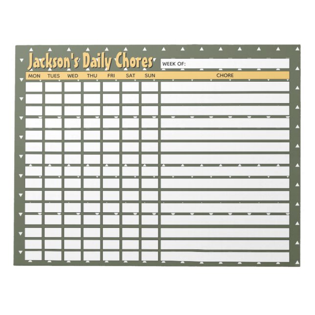 Personalisierte Camou Green Daily Chores Notizblock (Vorderseite)