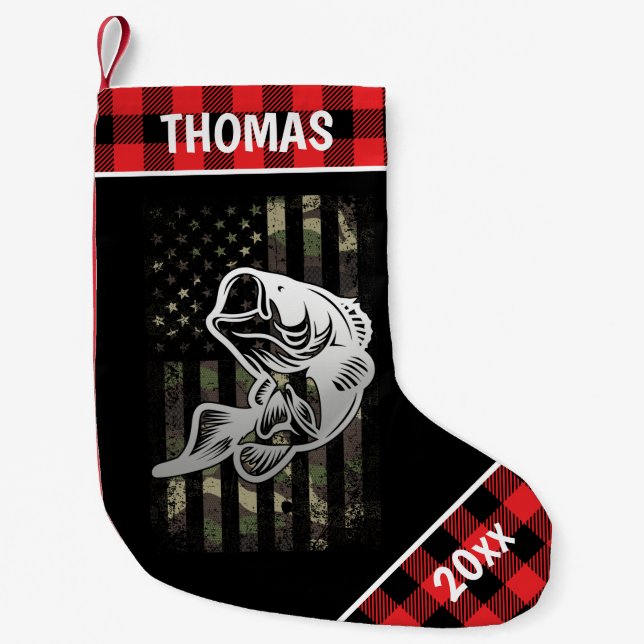 Personalisierte Camouflage Flaggenflagge Bass Fisc Kleiner Weihnachtsstrumpf (Vorderseite)