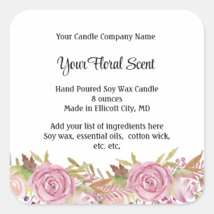 Personalisierte Candle Labels Floral Scent Rose Quadratischer Aufkleber