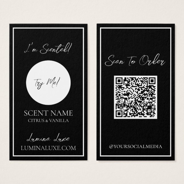 Personalisierte Candle Scent Black Sampler-Karte (Vorne & Hinten)