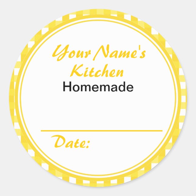 Personalisierte Canning Jar Stickers Gelbe Karos (Vorderseite)