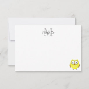 Personalisierte Cartoon-Monogramm-Eule Mitteilungskarte