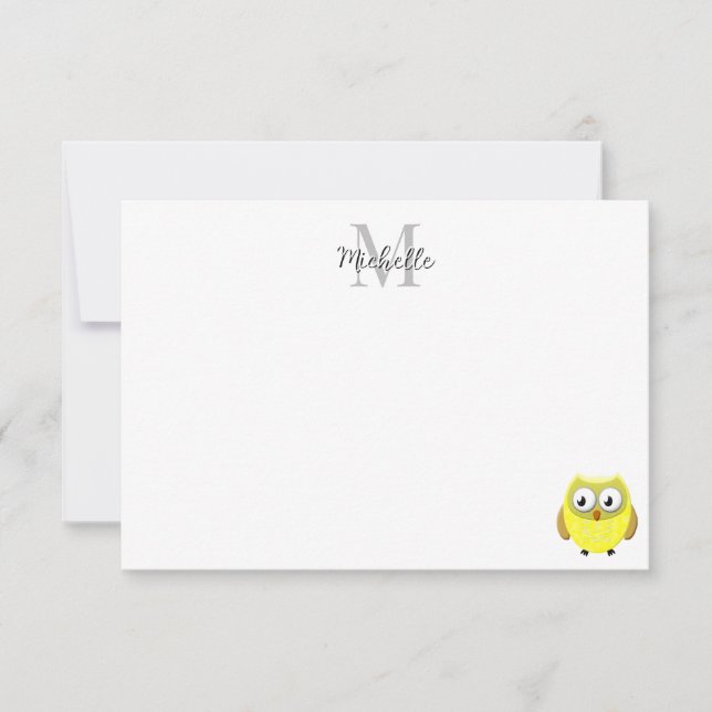 Personalisierte Cartoon-Monogramm-Eule  Mitteilungskarte (Vorderseite)