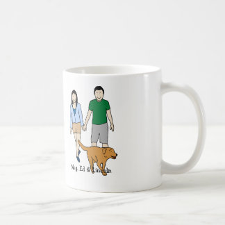Personalisierte Cartoonbecherpaare und -hund Kaffeetasse