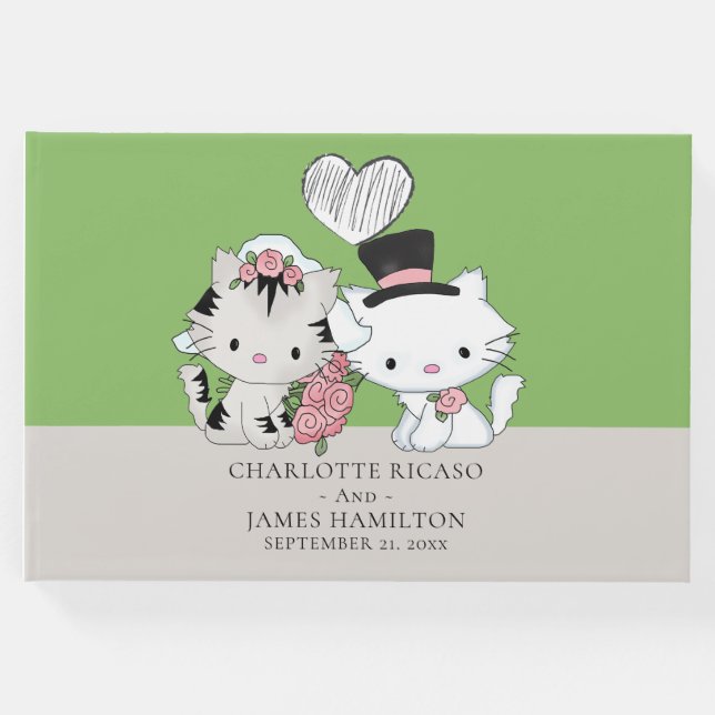 Personalisierte Cat Couple Bridge und Groom Weddin Gästebuch (Vorderseite)