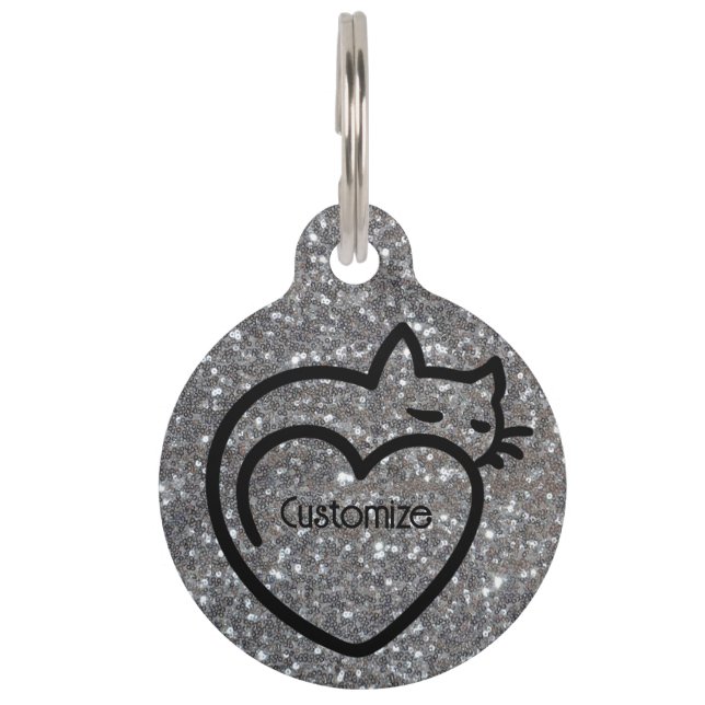 Personalisierte Cat Liebe Silver Black Logo Haustiermarke (Vorderseite)