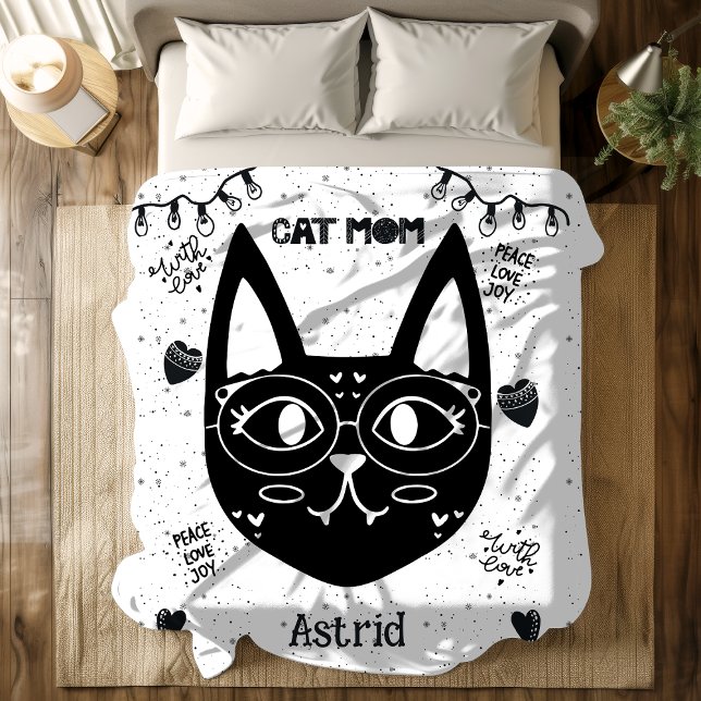 Personalisierte Cat Mama Niedlich und gemütlich Ka Fleecedecke (Personalized Cat Mom Cute and Cozy Cat Lovers Fleece Blanket )