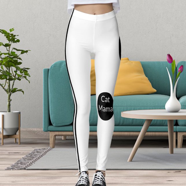 Personalisierte Cat Mama Schwarz-weiß gestreift St Leggings (Von Creator hochgeladen)