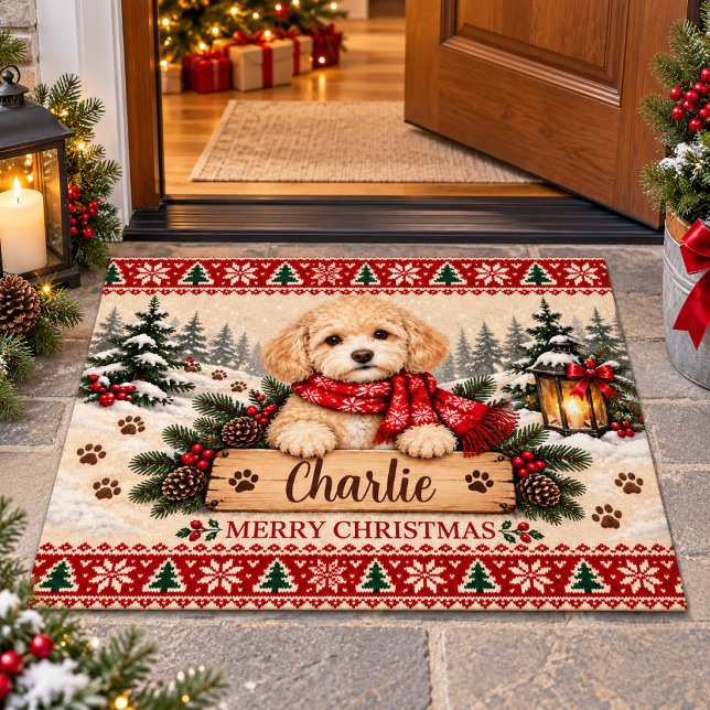 Personalisierte Cavapoo-Weihnachtsfußmatte Fußmatte (Personalized Cavapoo Christmas Doormat
)