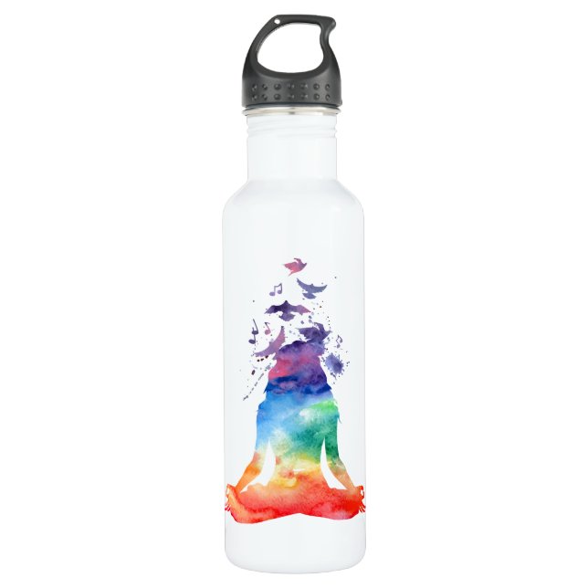 PERSONALISIERTE CHAKRA LOTOS-YOGA-WASSER-FLASCHE TRINKFLASCHE (Vorderseite)