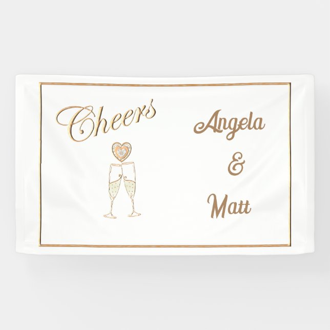 Personalisierte Champagnerbrille und Herz Banner (Horizontal)