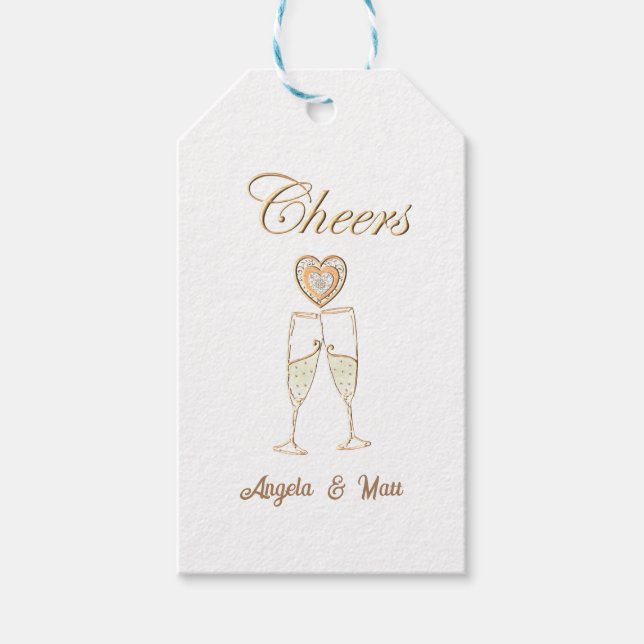 Personalisierte Champagnerbrille und Herz Geschenkanhänger (Vorderseite)