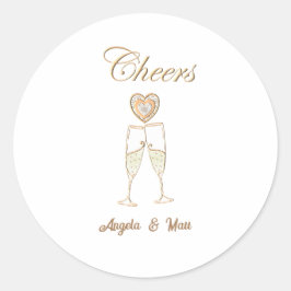 Personalisierte Champagnerbrille und Herz Runder Aufkleber
