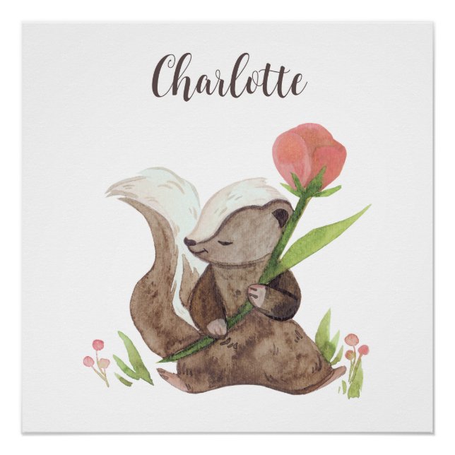 Personalisierte "Charlotte" Wasserfarbe Skunk & Bl Poster (Vorderseite)