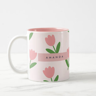 Personalisierte charmante rosa Tulpen-Blumen- Zweifarbige Tasse