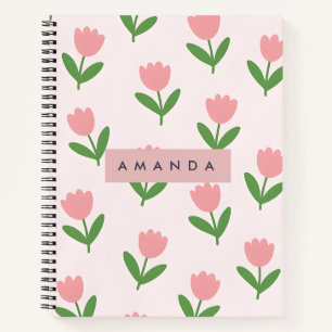 Personalisierte charmante rosa Tulpen-Blumenmuster Notizbuch