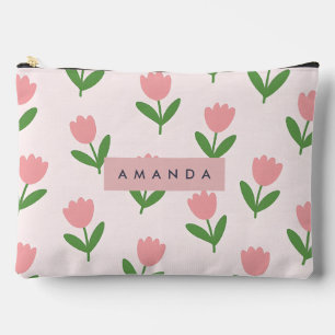 Personalisierte charmante rosa Tulpen-Blumenmuster Zubehörtasche