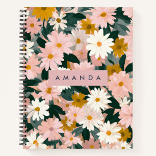 Personalisierte charmante rosa und weiße Daisy-Blu Notizbuch