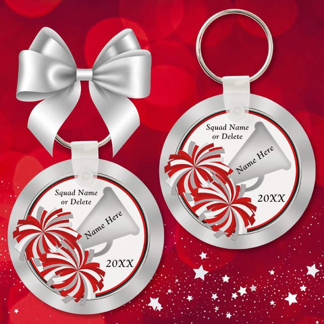 Personalisierte Cheerleader Geschenkideen, rot und Schlüsselanhänger (Personalized, Cheerleading gift ideas cheap. Cheerleader Keychains or  Cheer Bag Tags. Red, Silver.)