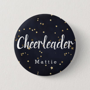 Personalisierte Cheerleader Navy Blue und Gold Sta Button