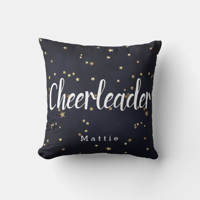 Personalisierte Cheerleader Navy Blue und Gold Sta Kissen (Vorderseite)