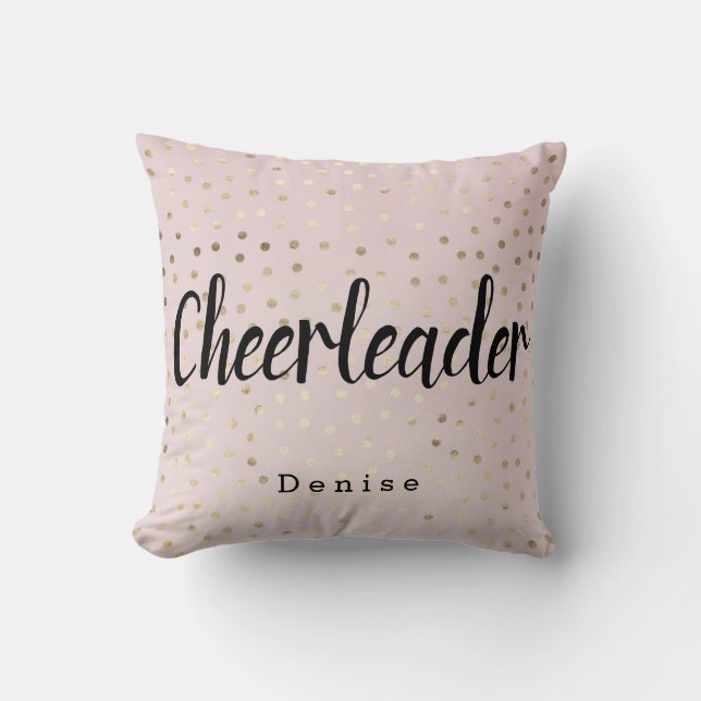 Personalisierte Cheerleader Pink und Goldpolka-Pun Kissen (Vorderseite)