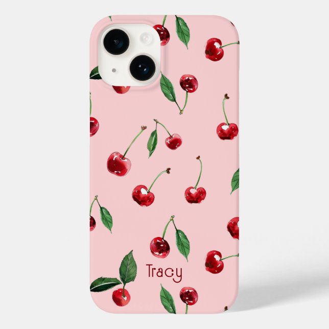 Personalisierte Cherry-Telefonzelle, rosa Case-Mate iPhone Hülle (Rückseite)
