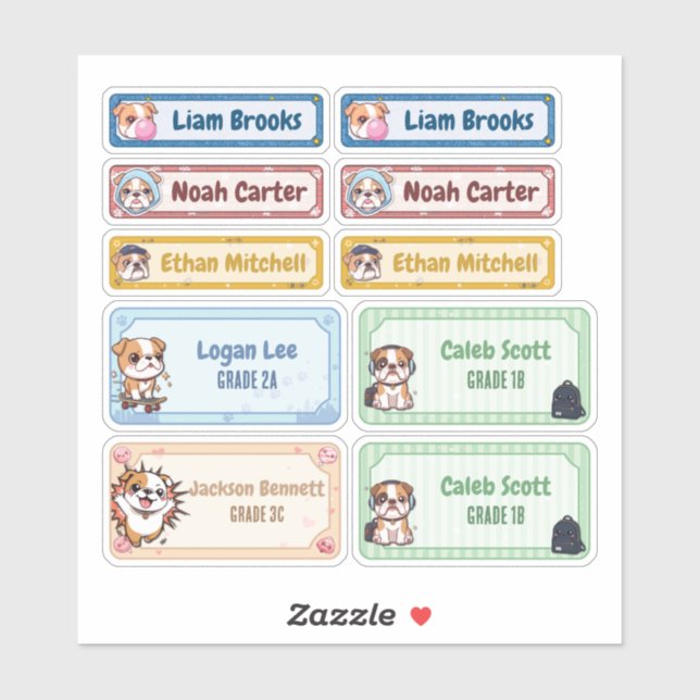 Personalisierte Chibi Bulldog-Namensschilder Aufkleber (Blatt)
