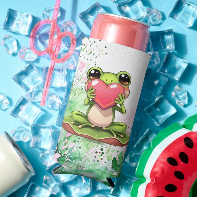 Personalisierte Chibi-Kröte in Rosa und Grün Selters Dosenkühler (In Situ Sommer)