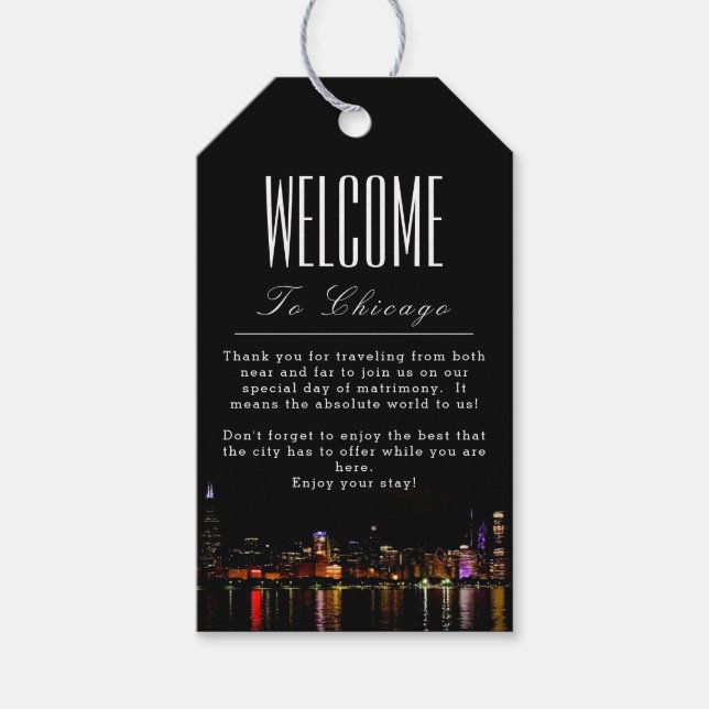 Personalisierte Chicago Begrüßungsmarke Geschenkanhänger (Vorderseite)