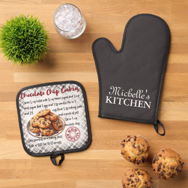 Personalisierte Chocolate Chip Cookies Backen Reze Ofenhandschuh & Topflappen-Set (Oben Unten)